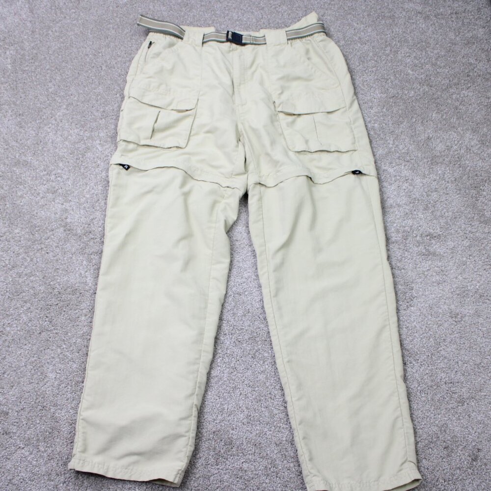 L.L. Bean Convertible Pants‎ Mens Large Beige Cargo Pocket Belted Nylon Zip Off